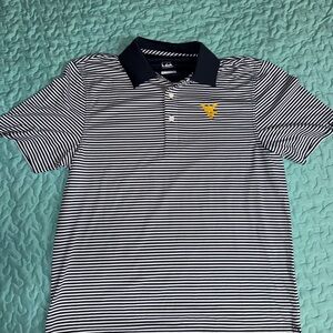 Men's Navy & White Cutter & Buck West Virgian Striped Polo Shirt Size Small